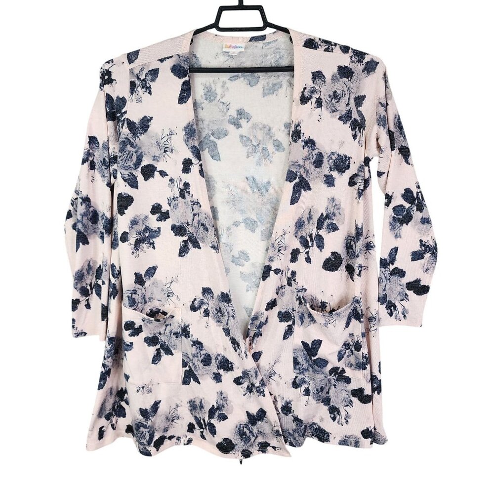 Womens Pink LuLaRoe Floral Print Open Front Cardigan w/ Pockets Size M